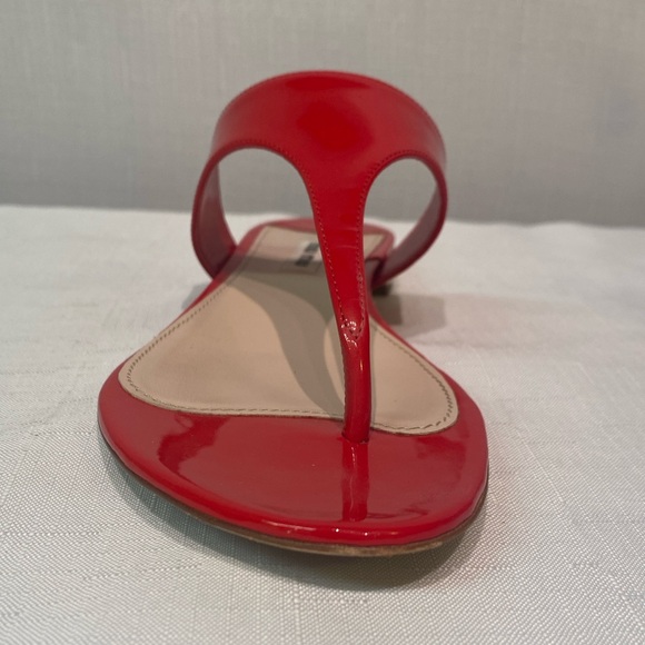 Miu Miu Thong Sandals Red Patent Leather  Metal & Rhinestone Low Heel 8.5B Italy - Picture 5 of 15